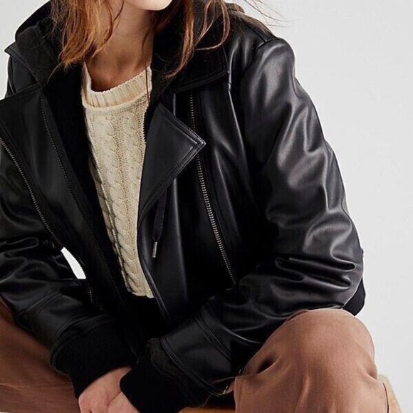 Free People It Girl Vegan Blazer Moto Jacket Black Size Xs Orig. $178. - Picture 3 of 10